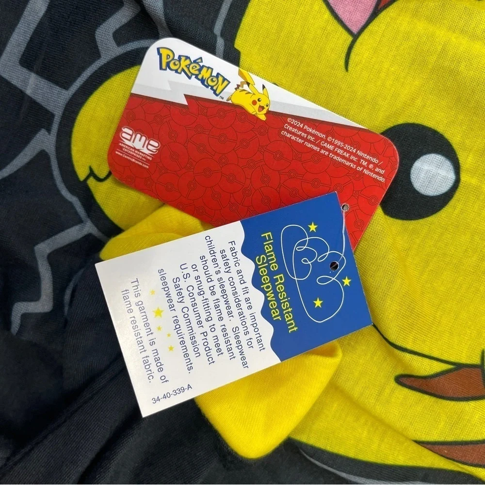 Pokemon Pikachu Black Yellow Long Sleeve Pants Pajama Set Boy’s Size 14/16 New